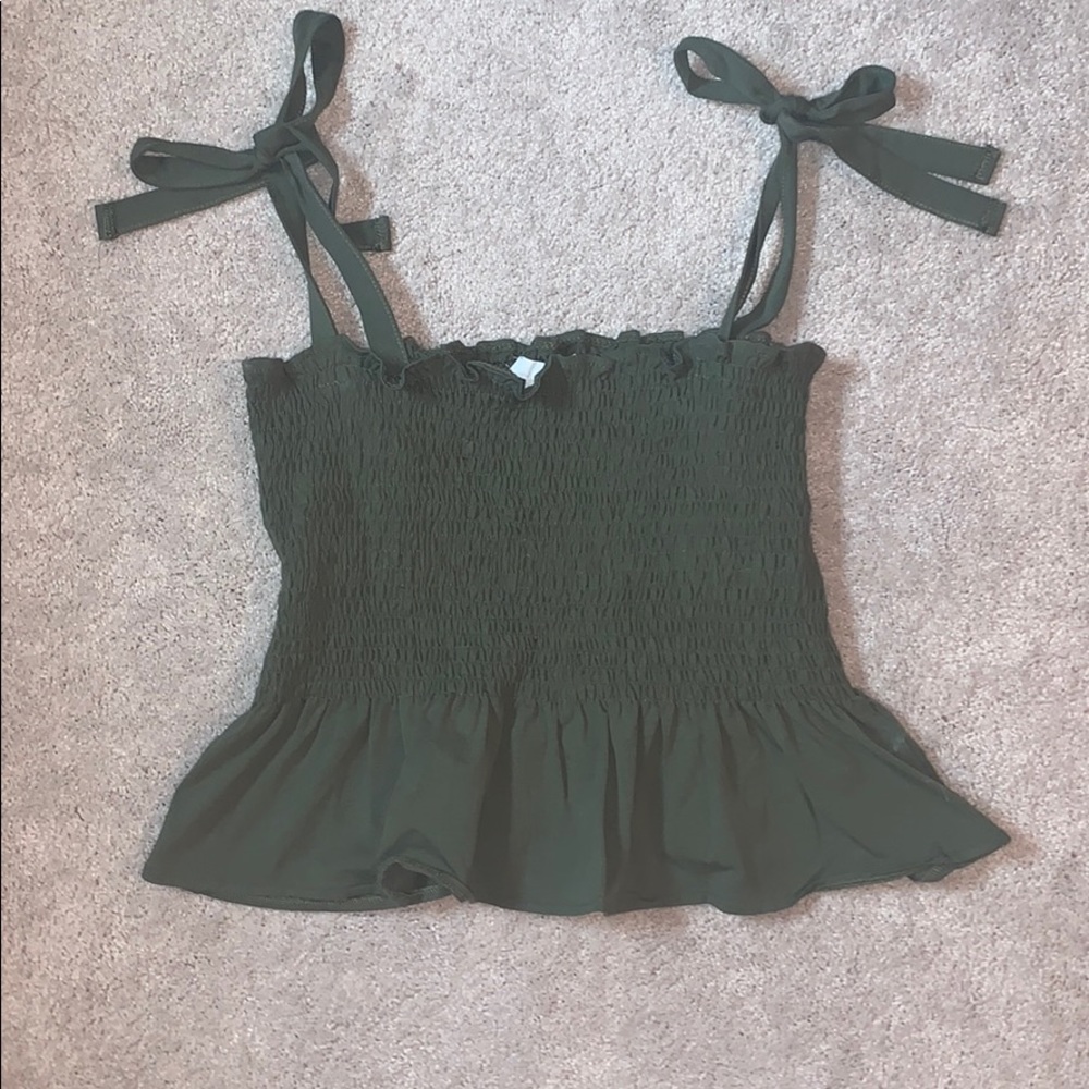Olive Green Tie-Shoulder Tank Top